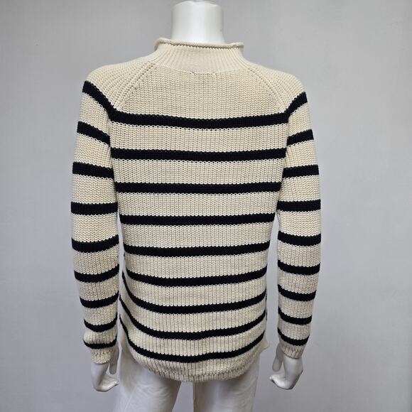 Talbots SP S Petite Sweater Pullover Cream Navy Stripe Rollneck Preppy Cotton - Picture 3 of 8